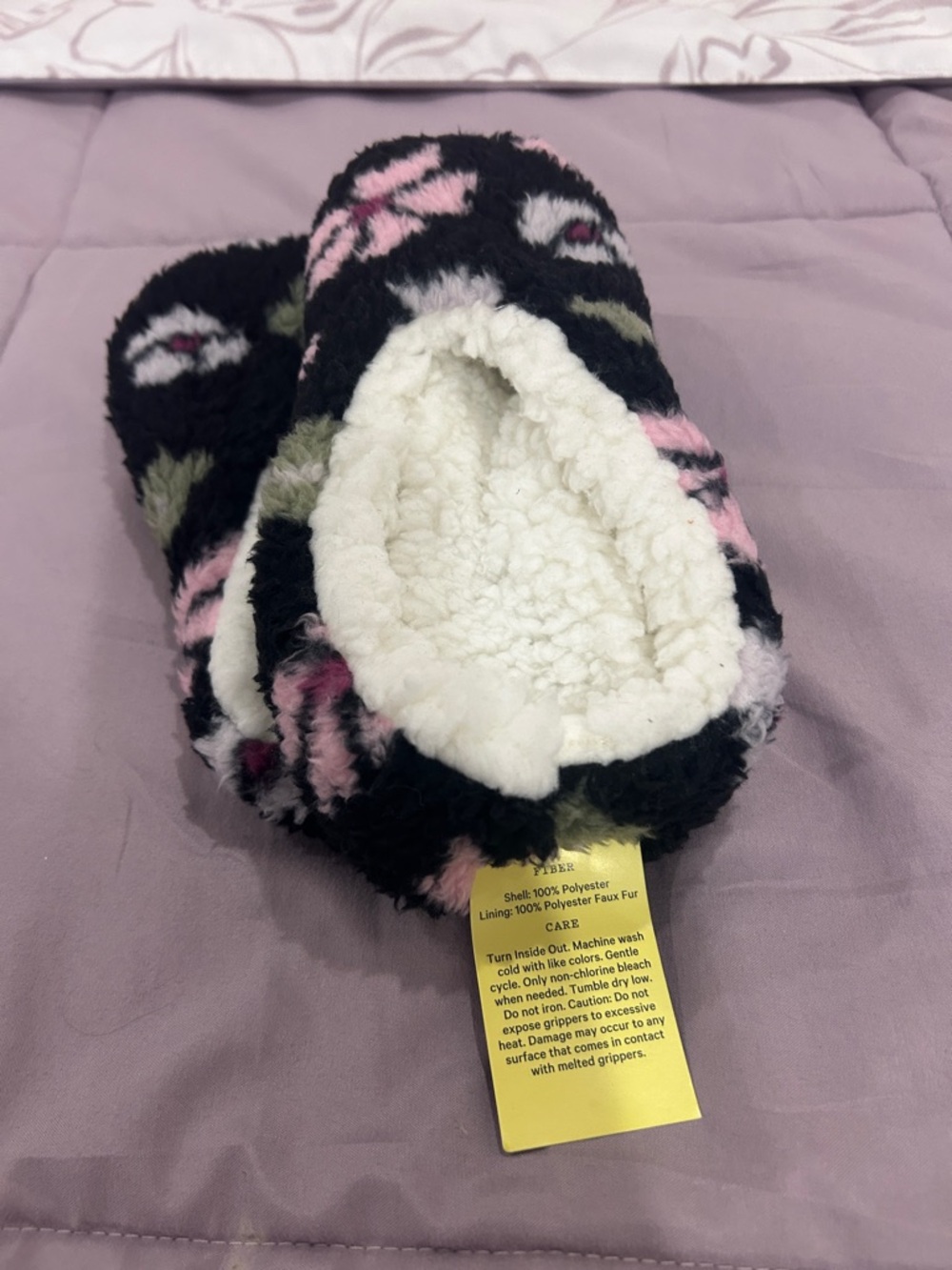 Kids Cozy Black & Pink Fleece Slippers
